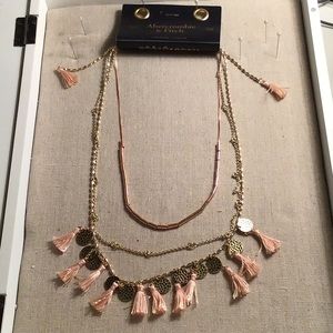 Layered pink tassel necklace